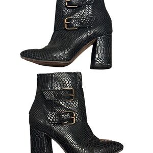Freebird by Steven Black Leather Snakeskin Heeled Boots